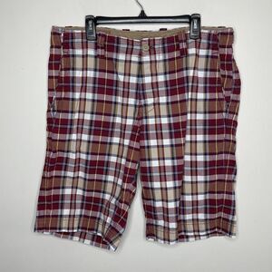 GAP Shorts Mens 35 x 12 Plaid 100% Cotton Button-Fly Red Tan White